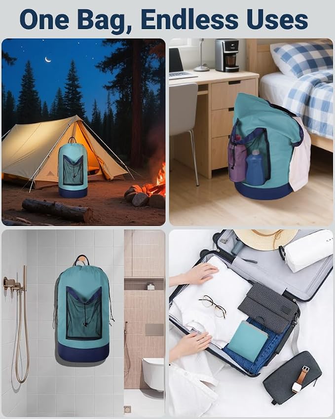 Laundry Bag with Shoulder Straps and Mesh Pocket Laundry Backpack Large - Image 7