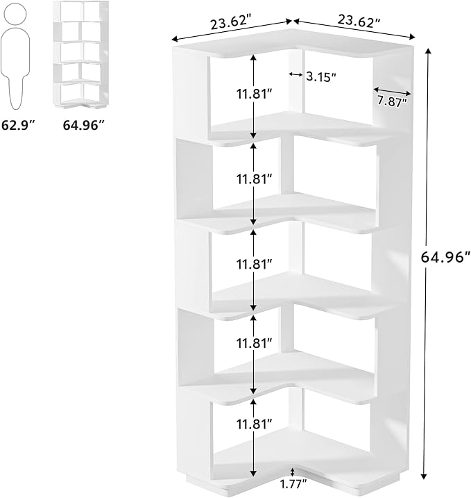 Tribesigns 6-Tier Corner Bookshelf, 64.9 Inches Tall Corner Book Shelf - Image 2