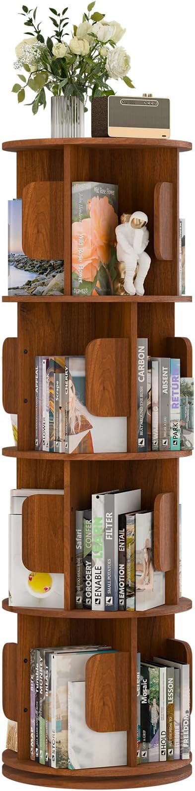 4-Tier 360° Rotating Bookshelf, Round Floor Standing Bookcase - Image 9