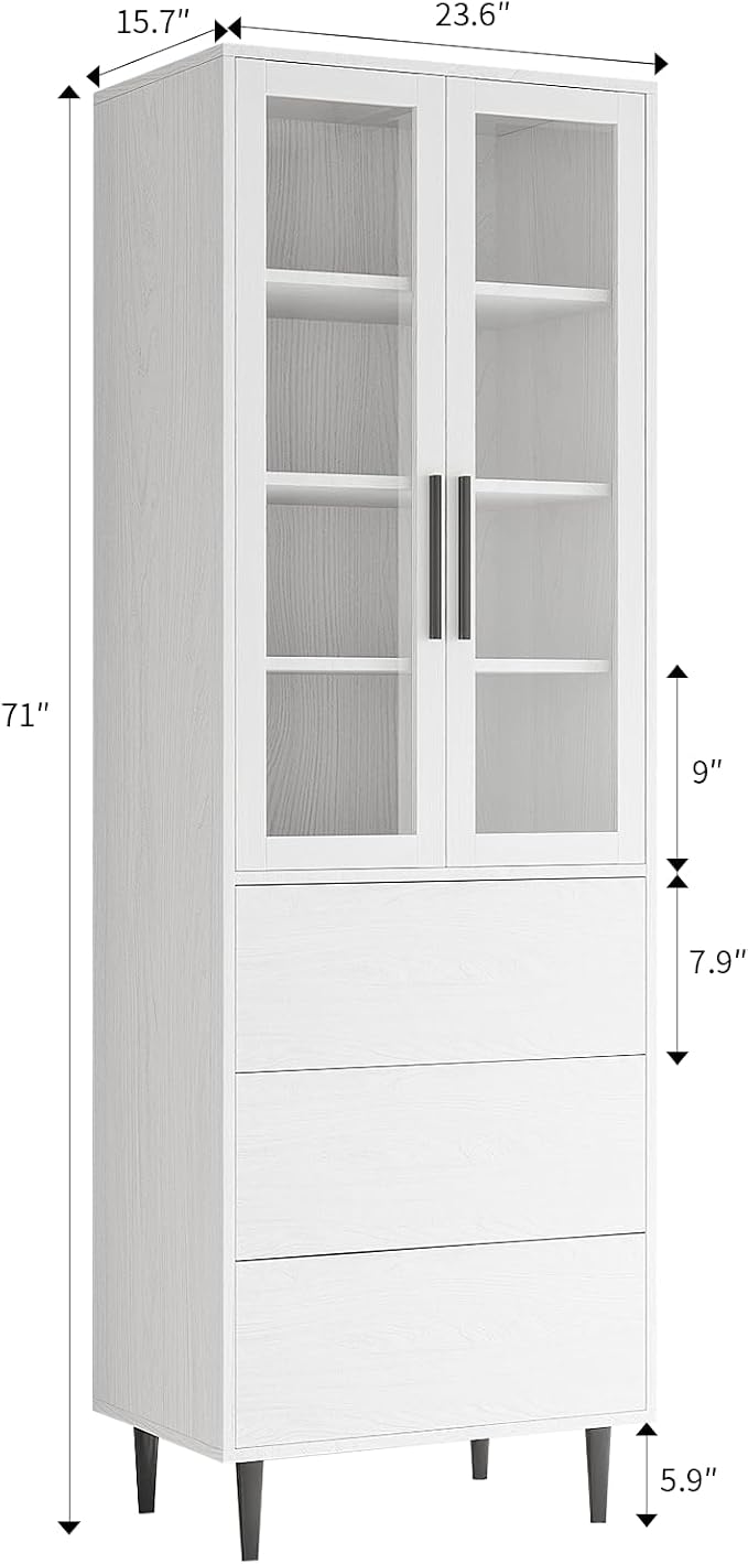 TUSY 70.9“ H Book Shelf with Drawers, 7-Tier Bookcase with Glass Doors - Image 2