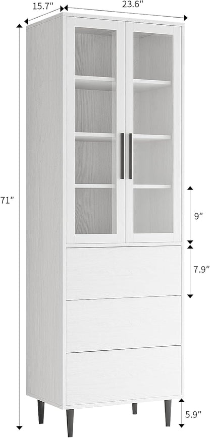 TUSY 70.9“ H Book Shelf with Drawers, 7-Tier Bookcase with Glass Doors - Image 2