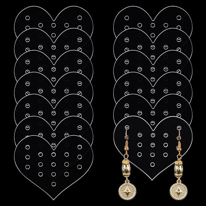 GOMAKERER 30 Pcs Clear Acrylic Earring Display Cards, 16 Holes Heart Shape by GOMAKERER