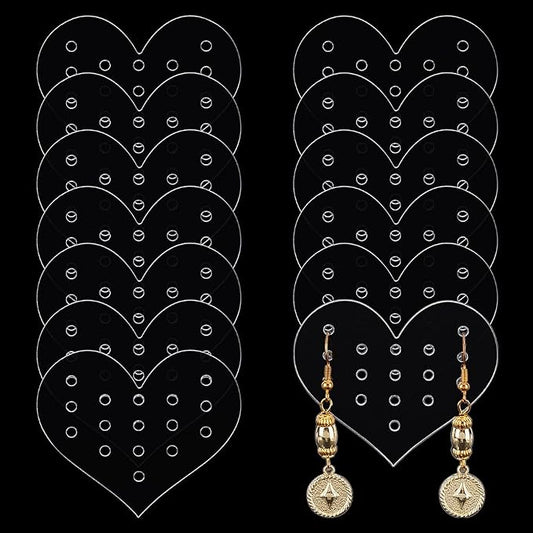 GOMAKERER 30 Pcs Clear Acrylic Earring Display Cards, 16 Holes Heart Shape by GOMAKERER