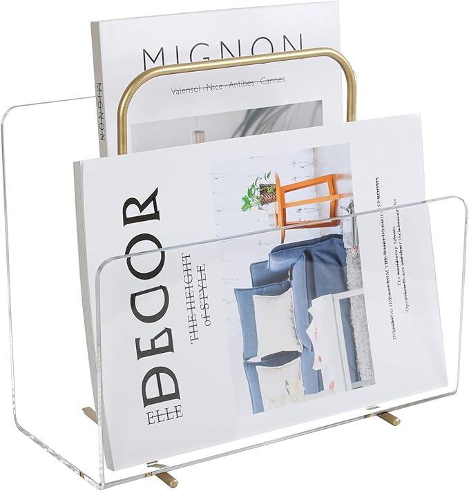 Acrylic Magazine Holder, Crystal Clear Acrylic Magazine Book Rack, Desktop File by XOHYW