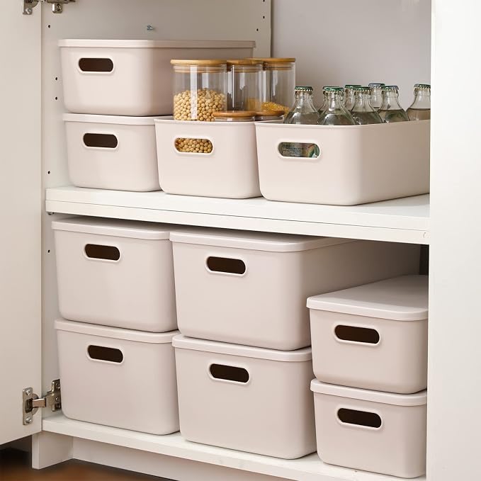 Plastic Storage Baskets With Lid Organizing Container Lidded Knit Storage - Image 2