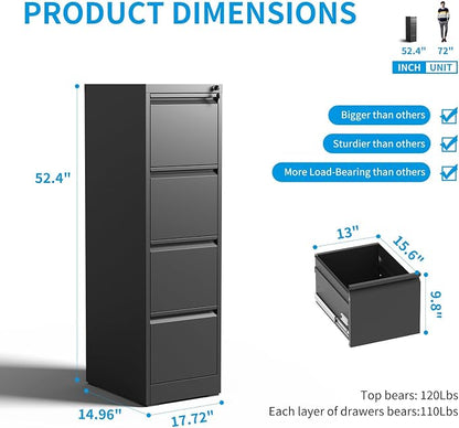 Metal File Cabinet 4 Drawers, Vertical Filing Cabinet - Image 3