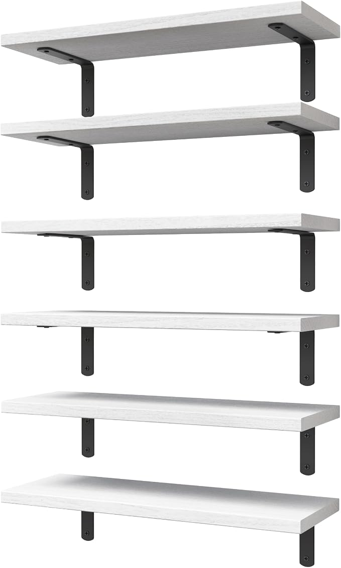 WOPITUES White Floating Shelves Set of 6, Wood by WOPITUESOfficial