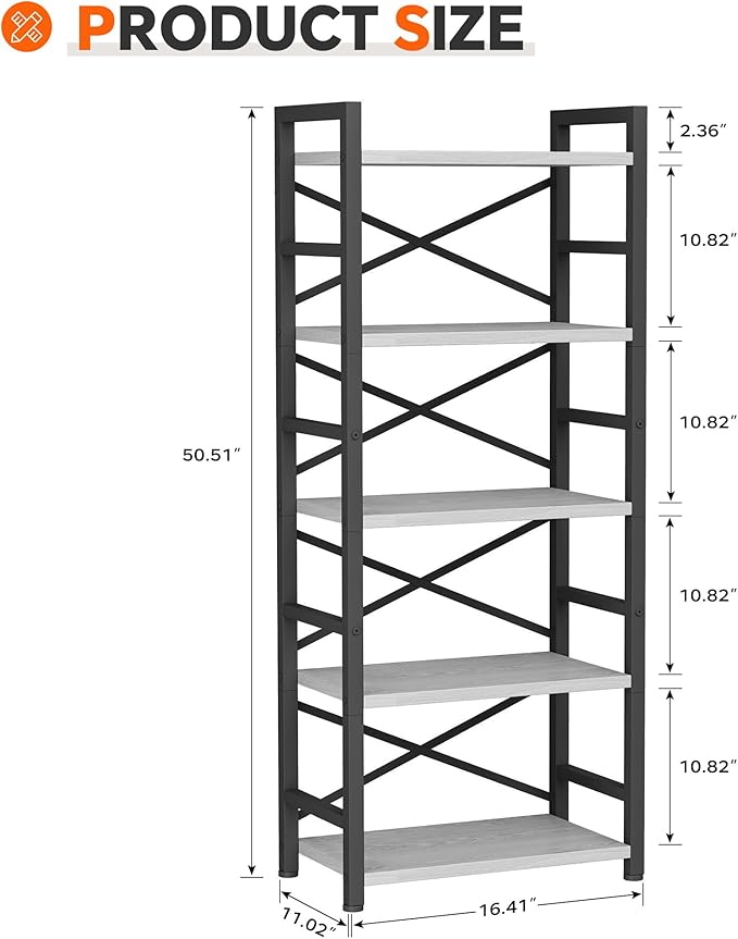 Homeiju Organization and Storage, 5 Tier Bookshelf, Tall Bookcase - Image 3