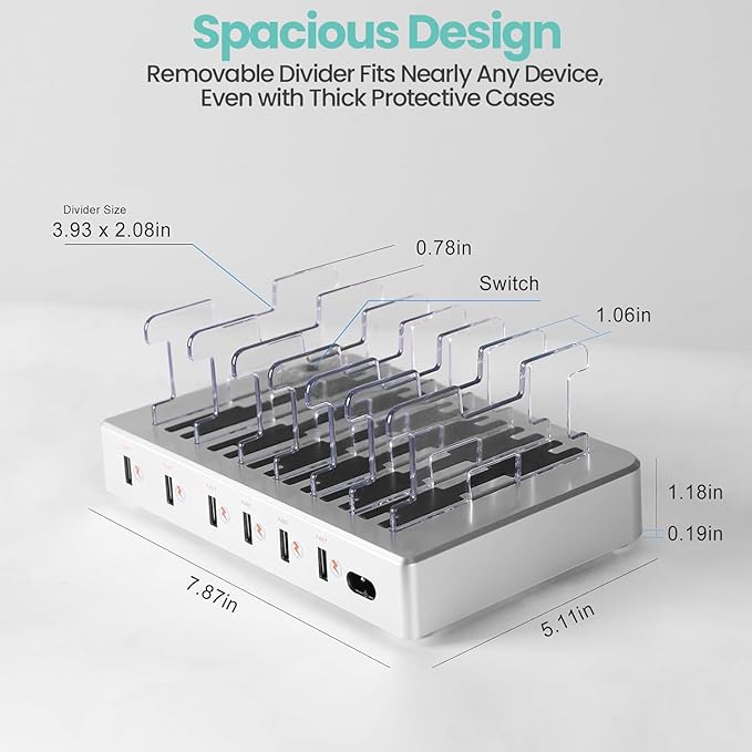 300W Fast Charging Station for Multiple Devices, 6 Port USB Charging Hub - Image 2