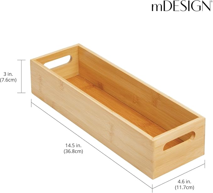 mDesign Set of 2 Kitchen Storage Box – Open-Top Bamboo Storage Tray - Image 4