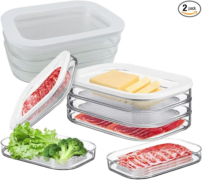 2 Pcs Deli Meat Container for Fridge, Stackable Food Storage Boxes by Odowalker