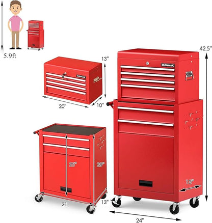 Goplus 6 Drawers Tool Chest, 2-in-1 Rolling Tool Box - Image 2