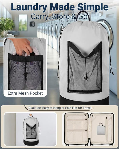 Laundry Bag with Shoulder Straps and Mesh Pocket Laundry Backpack Large - Image 3