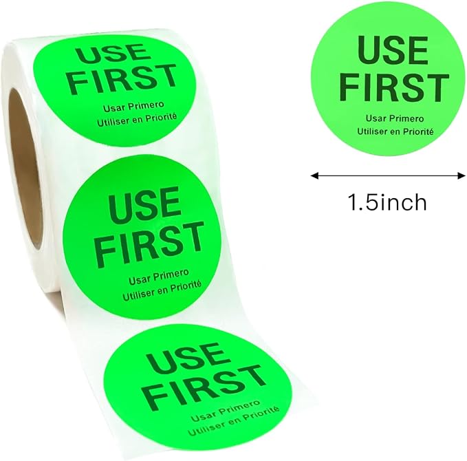 500 Pcs 1.5 Inch Use First Stickers Food Service Roll, Risepekt Green FIFO Label - Image 2
