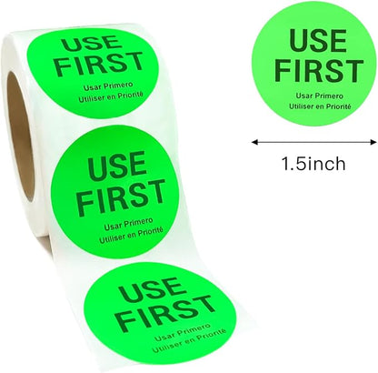 500 Pcs 1.5 Inch Use First Stickers Food Service Roll, Risepekt Green FIFO Label - Image 2