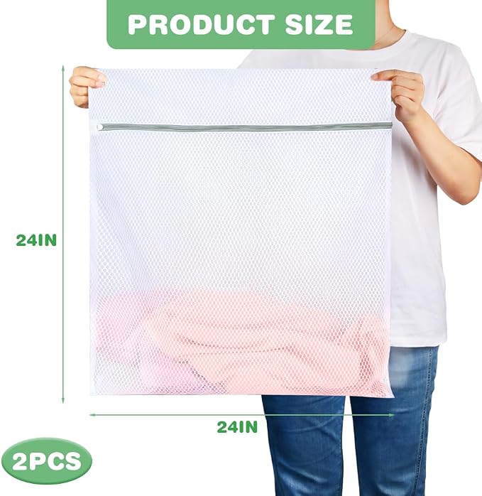 Tenn Well 2Pk 24x24" Honeycomb Mesh Laundry Bags XXL W/Colorful Zipper | - Image 2