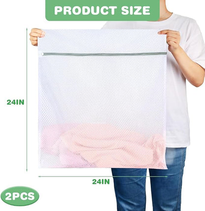 Tenn Well 2Pk 24x24" Honeycomb Mesh Laundry Bags XXL W/Colorful Zipper | - Image 2