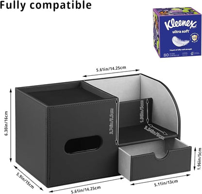 YAPISHI Tissue Box Cover with Storage Tray and Drawer, PU Leather Square Tissue - Image 3