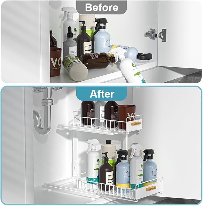 Under Sink Organizer Kitchen, Pull Out Cabinet Organizer 2 Tier Slide Out Sink - Image 4