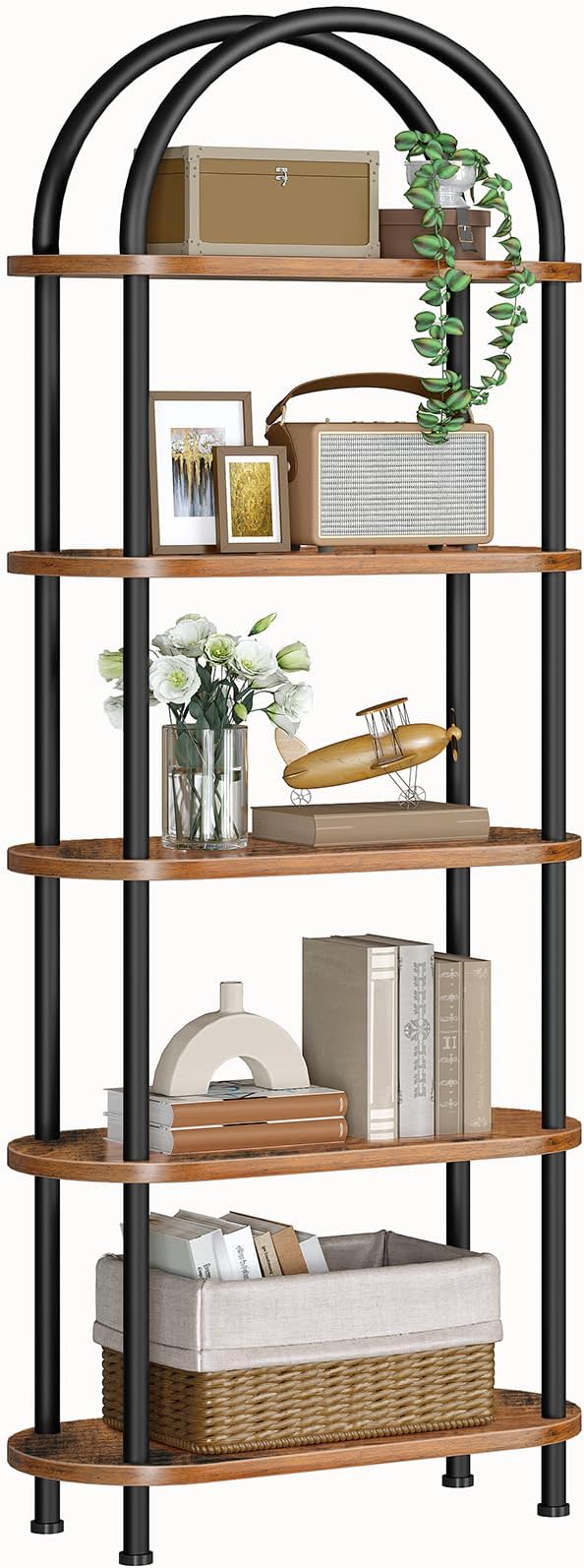 HOOBRO 5 Tier Open Bookshelf, Industrial Arched Bookcase Display Shelf Rack by HOOBRO