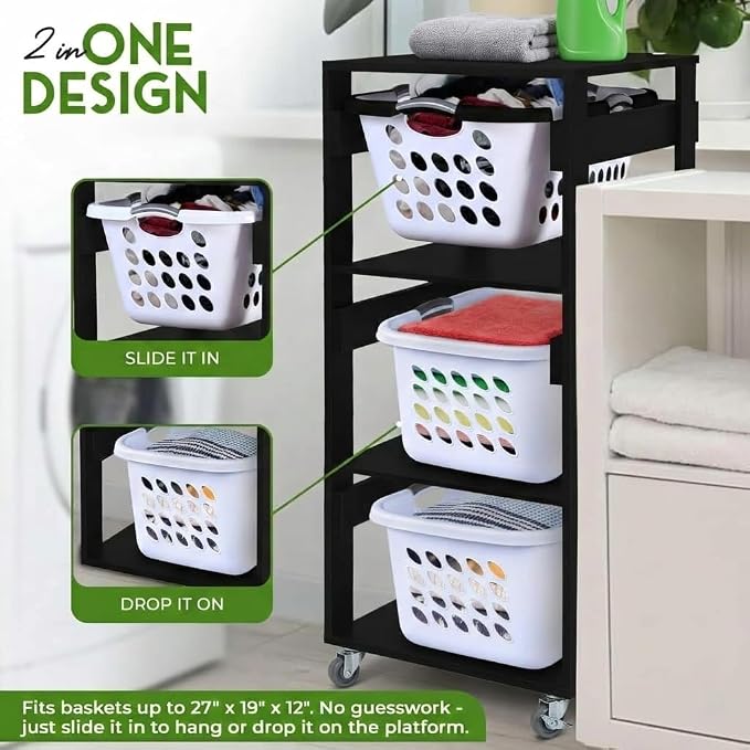 Laundry Basket Holder Shelf, Stackable Laundry Sorter, 3 Tier | Engineered Wood - Image 3