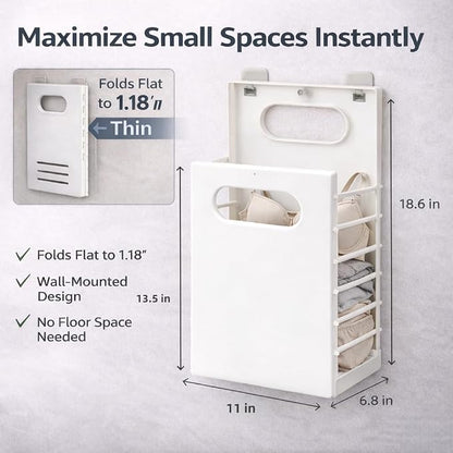 Wall Mounted Laundry Basket, Foldable Slim Hamper - Image 5
