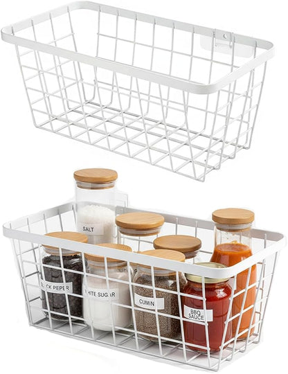 2 Set LeleCAT Hanging Wall Basket Organizer, Over the Cabinet Door Adhesive by HomeSpaceStorageBasket