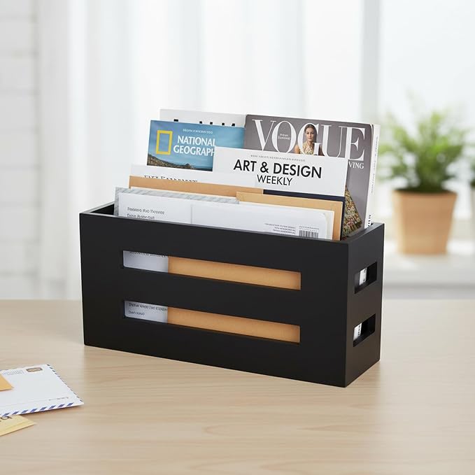 Magazine File Holder, Standing Wooden Magazine Rack, Desk Folder Organizer - Image 5