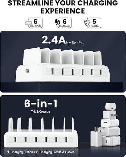 Charging Station for Multiple Devices, Honcila 50w 6 Port Fast Charger Stations - Image 3