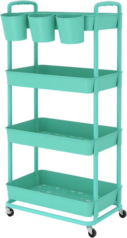 JIUYOTREE 4-Tier Plastic Rolling Storage Cart Utility Cart - Image 8