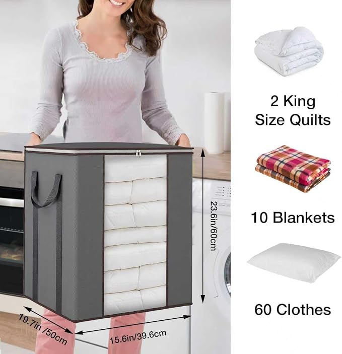 120L Extra Large Clothes Storage Bags, 3 Pack Blanket & Clothing Storage Bins - Image 2
