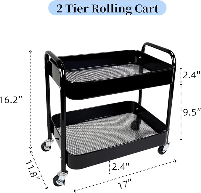 2 Pack Pantry Cart 2 Tier Small Rolling Cart - Image 5