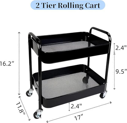 2 Pack Pantry Cart 2 Tier Small Rolling Cart - Image 5