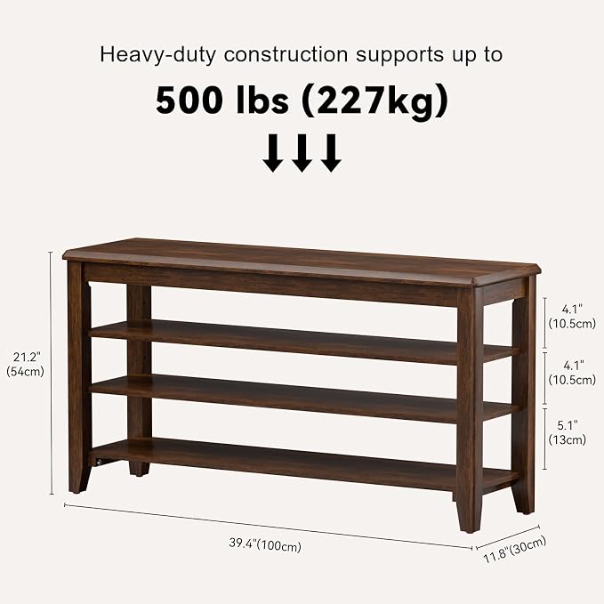 Taitiy Shoe Bench Storage Rubberwood, Entryway Bench - Image 2