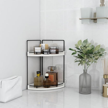Dorhors 2-Tier Rustic White Corner Bathroom Shelf - Image 5