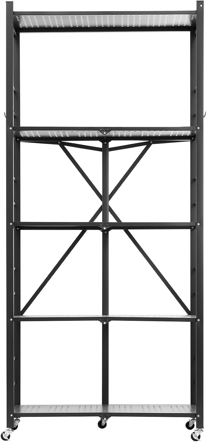 VEVOR 5-Tier Foldable Storage Shelf, 32W x 14D x 72H Inch Folding Metal Rack - Image 9