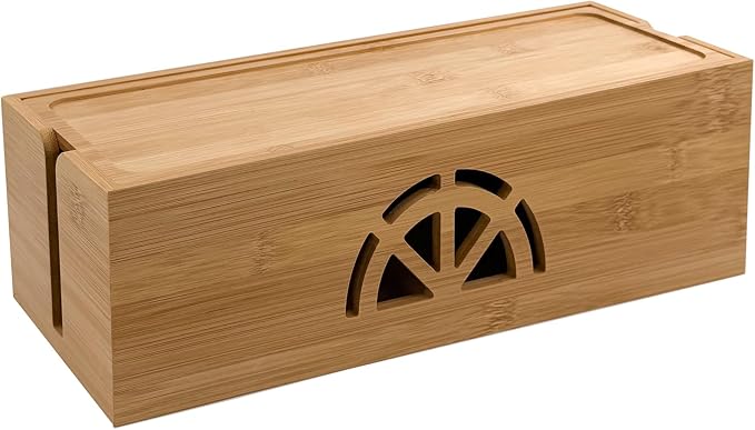 Bamboo Cable Management Box, Extra Large Cord Organizer Box, Power Strips Hider by binaural