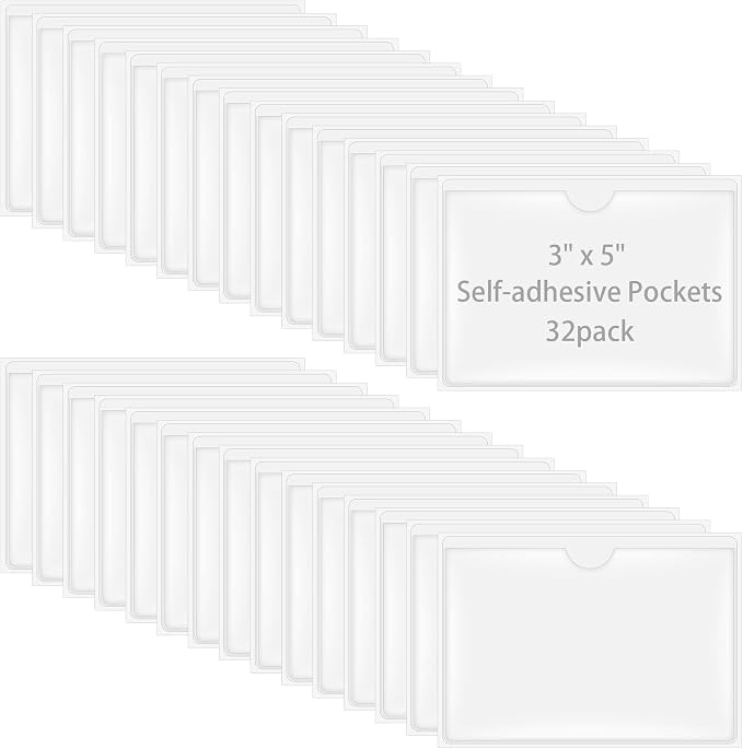 32 Pack Self-Adhesive Index Card Pockets by Antner