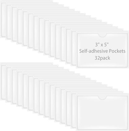 32 Pack Self-Adhesive Index Card Pockets by Antner