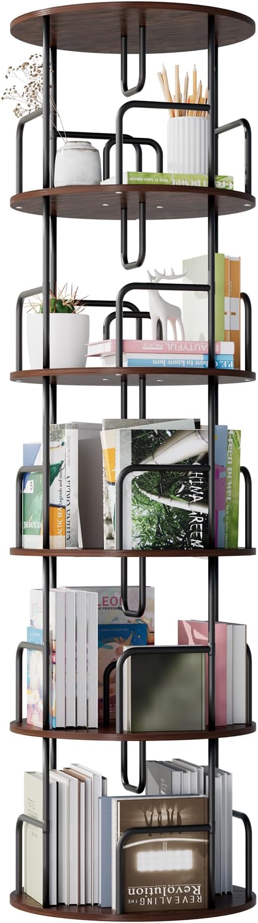GDFStudio Rotating Bookshelf Tower, 5 Tier 360° Spinning Bookcase, Tall Narrow by GDFStudio