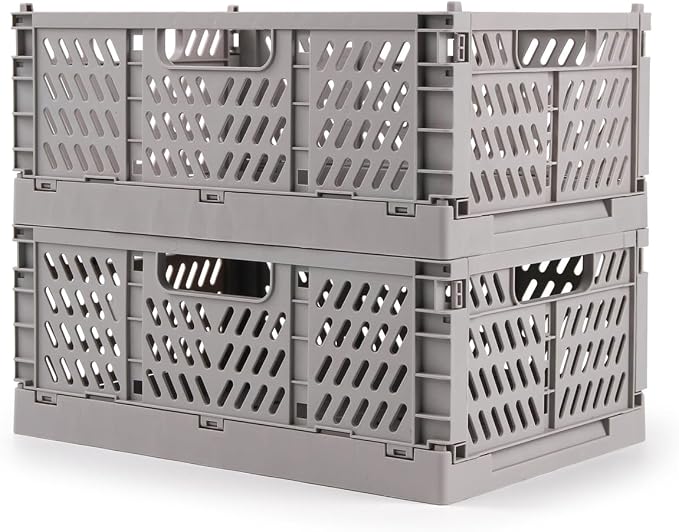 Domiella 2-Pack Crates for Storage, Storage Crates Plastic Stackable, Foldable by Domiella