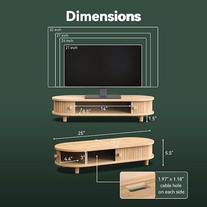 Bamboo Monitor Stand with Storage, Curved Computer Laptop Stand Desk Shelf - Image 5