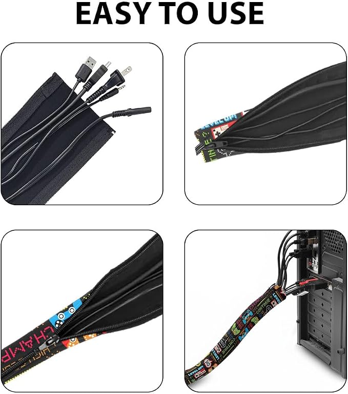 WIRESTER 2 Pack Zipper Cable Management Sleeve, 17.7 Inch Cord Organizer and - Image 4