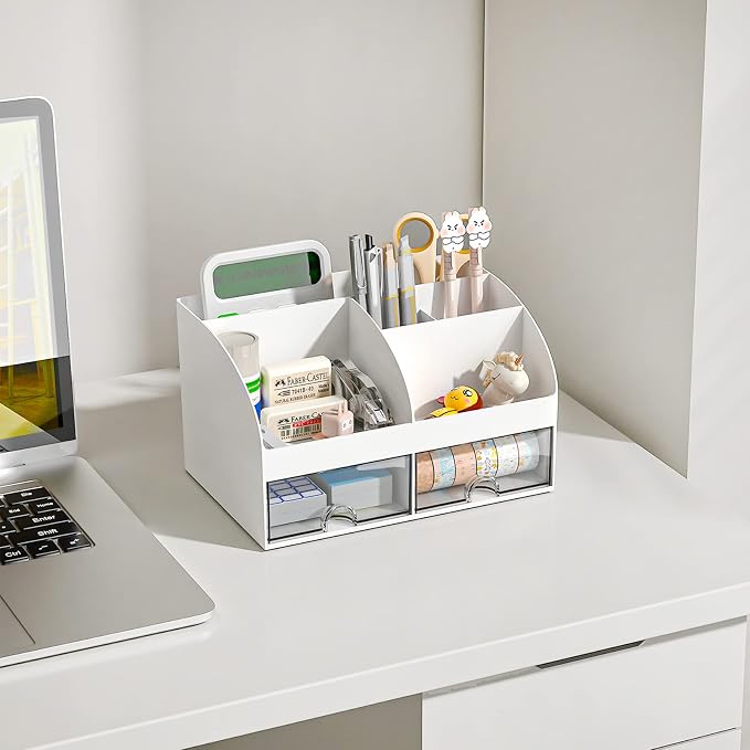 COMFYROOM Desk Organizer with 6 Compartments and 2 Drawers, Plastic Makeup - Image 4