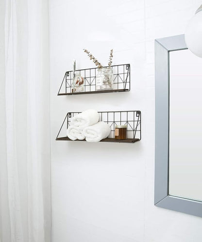 Mkono Floating Shelves Wall Mounted Set of 2 Rustic Wood Storage Display Shelf - Image 6