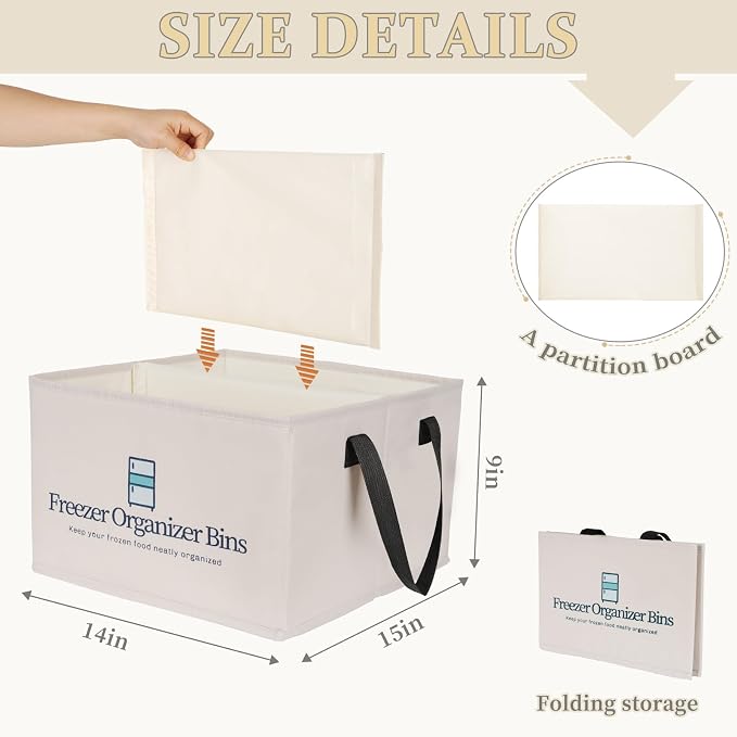 Flenpptly Freezer Organizer Bins, 1 Pack Freezer Storage Bins, Light Grey | - Image 2