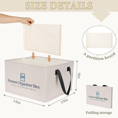 Flenpptly Freezer Organizer Bins, 2 Pack Freezer Storage Bins, Light Grey | - Image 2
