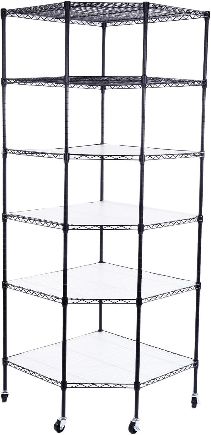 Bonnlo 6-Tier Rolling Heavy Duty Commercial Polygonal Corner Shelf Wire - Image 4