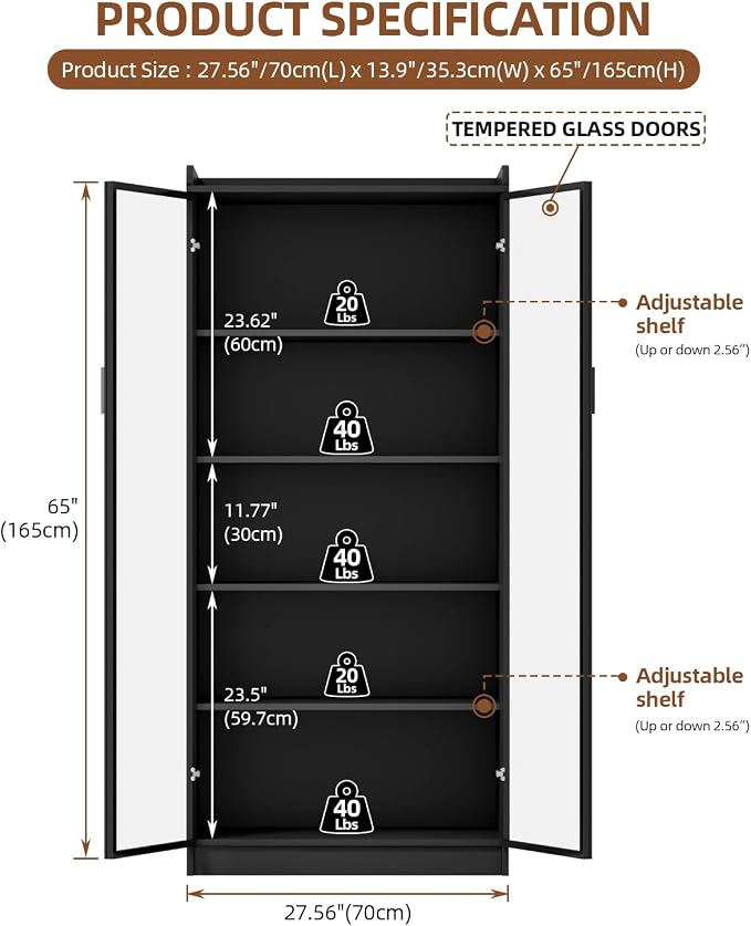 Display Cabinet with Glass Doors and Shelves, 5 Tier Display Case - Image 2
