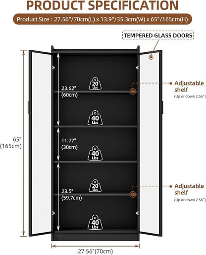 Display Cabinet with Glass Doors and Shelves, 5 Tier Display Case - Image 2
